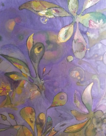 Maalasin tätä taulua reilun vuoden. Maalikerroksia on kymmenittäin. Seuraava kuva on yksi aiemmista vaiheista, joka siis nyt näiden kuvioiden alla.